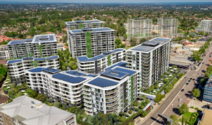 Artist impression, aerial view residential apartment towers