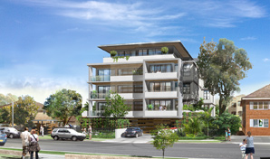 artist impression, exterior view of residential apartments.