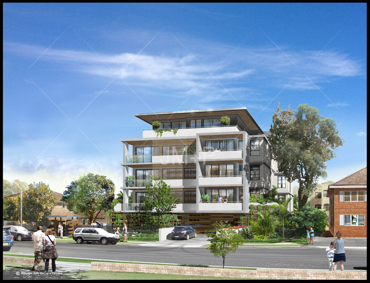 artist impression, exterior view of residential apartments